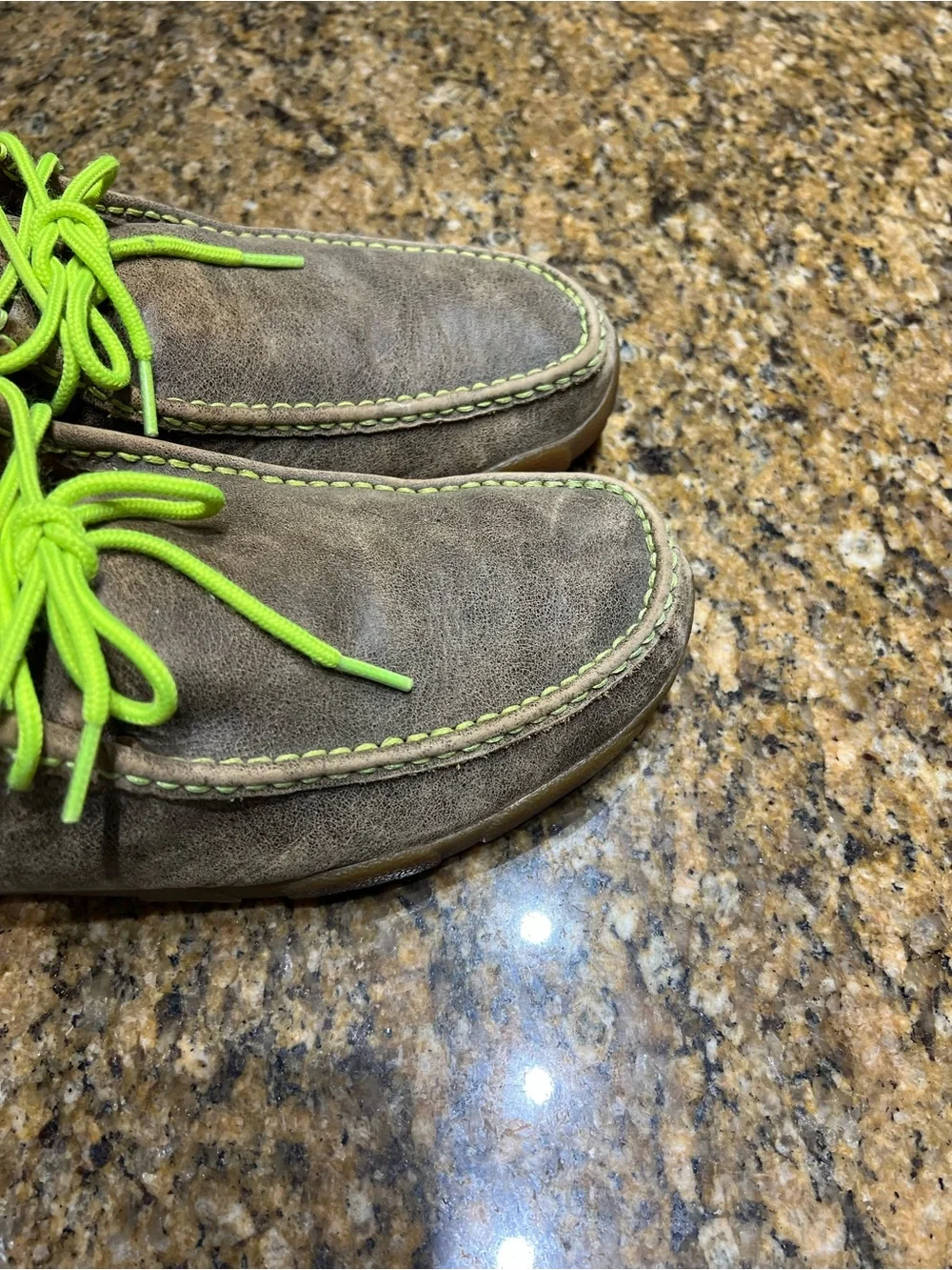 Twisted X Men's Casual Leather Moc Toe Shoes in Brown with Lime Accents